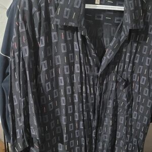 Men's Casual Button Down Shirt with Geometric Pattern - Black